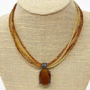 Brown Stone Pendant on 5 Layers of Beaded Necklace